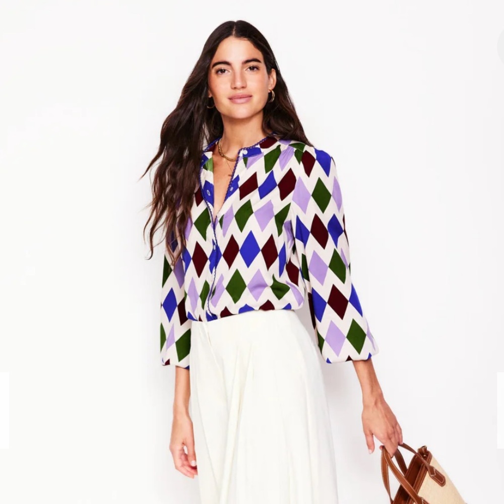 Boden Ara Long Sleeve Blouse Diamond Pattern